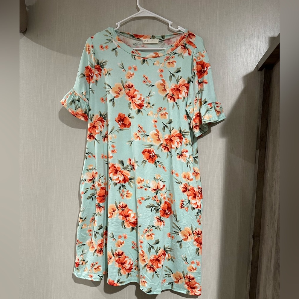 Mint floral mini dress